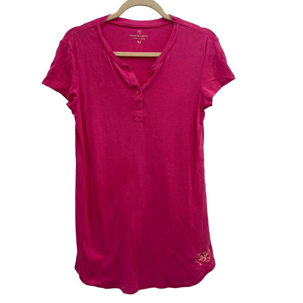 Victoria's Secret Henley Sleep Shirt Pink 100% Cotton Solid XS‎